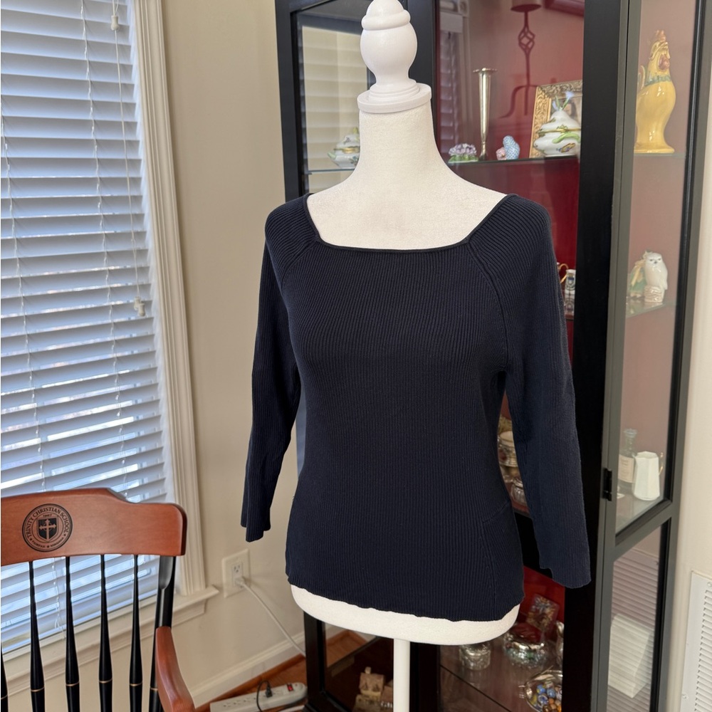 Carlisle dark navy blue ribbed 3/4 sleeve pullover sweater size medium